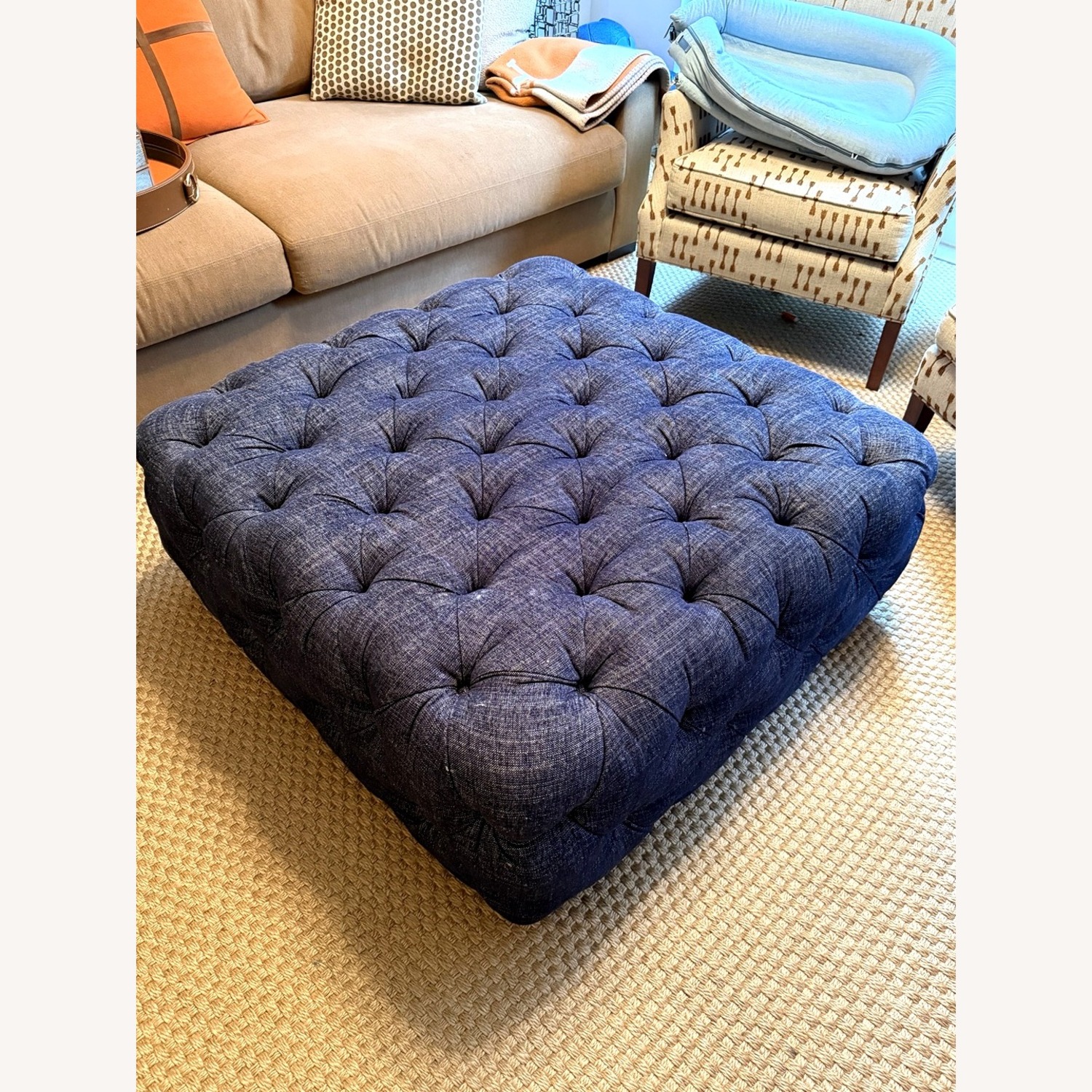 Arhaus Elsa Square Tufted Ottoman – Denim Linen - image-4