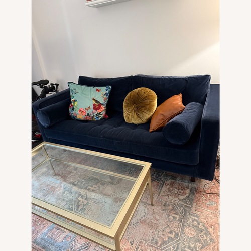 Used Article Sven Blue Velvet 2 Seater Sofa for sale on AptDeco