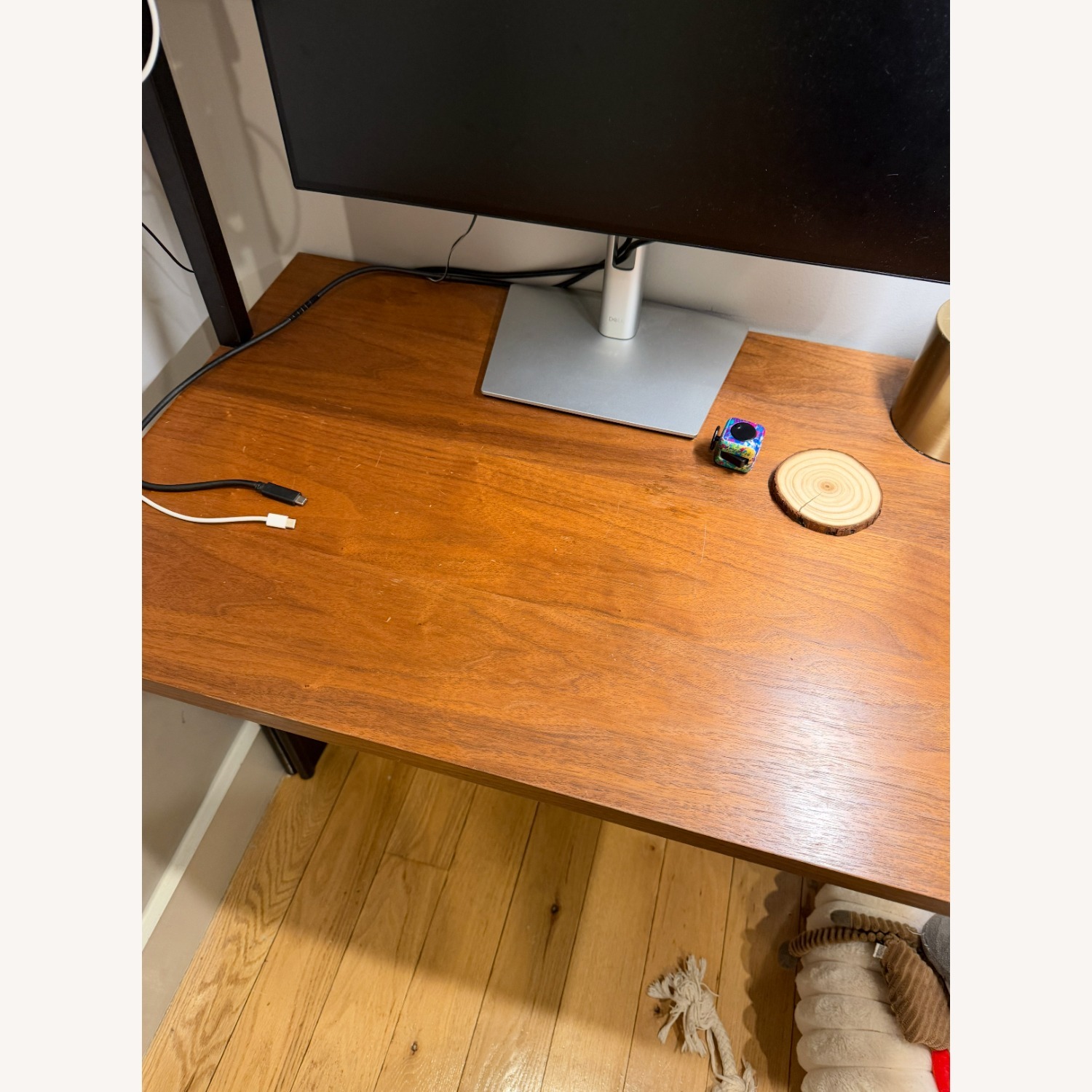 CB2 Helix Walnut Wood Wall Mount Desk with Shelves 70' - image-4