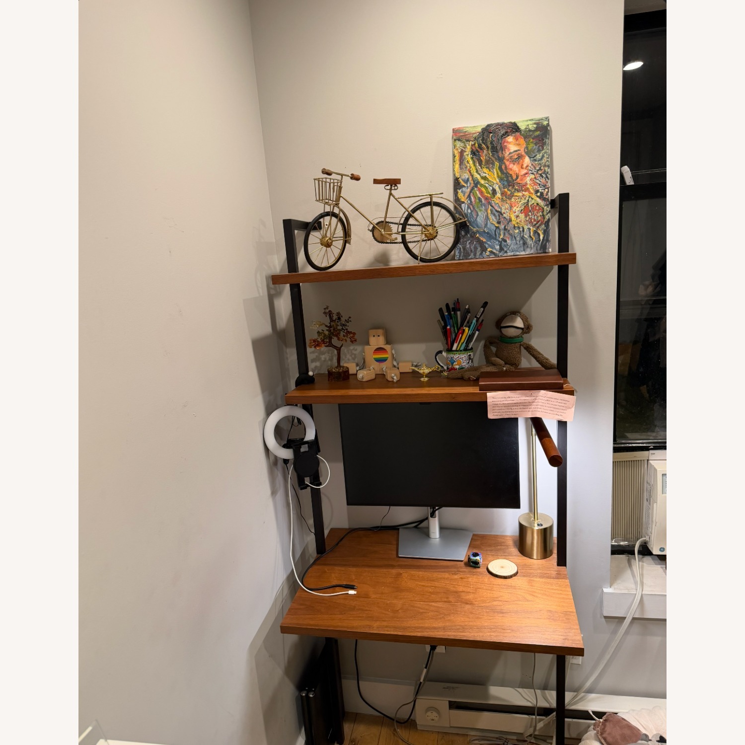 CB2 Helix Walnut Wood Wall Mount Desk with Shelves 70' - image-2