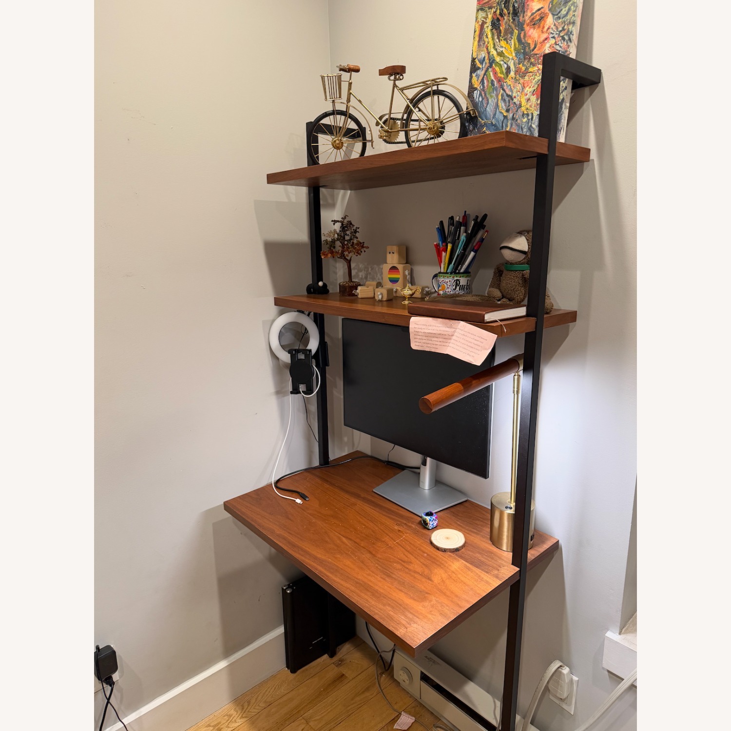 CB2 Helix Walnut Wood Wall Mount Desk with Shelves 70' - image-3