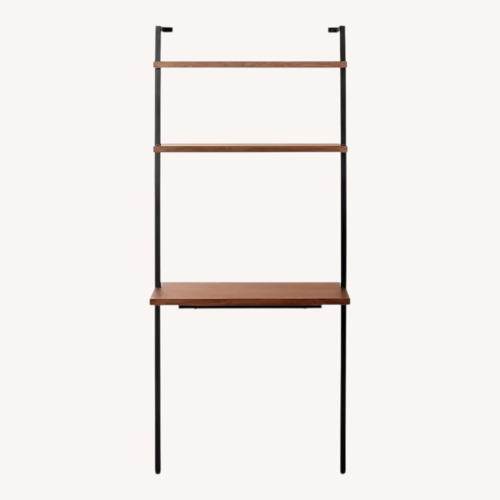Used CB2 Helix Walnut Wood Wall Mount Desk with Shelves 70' for sale on AptDeco