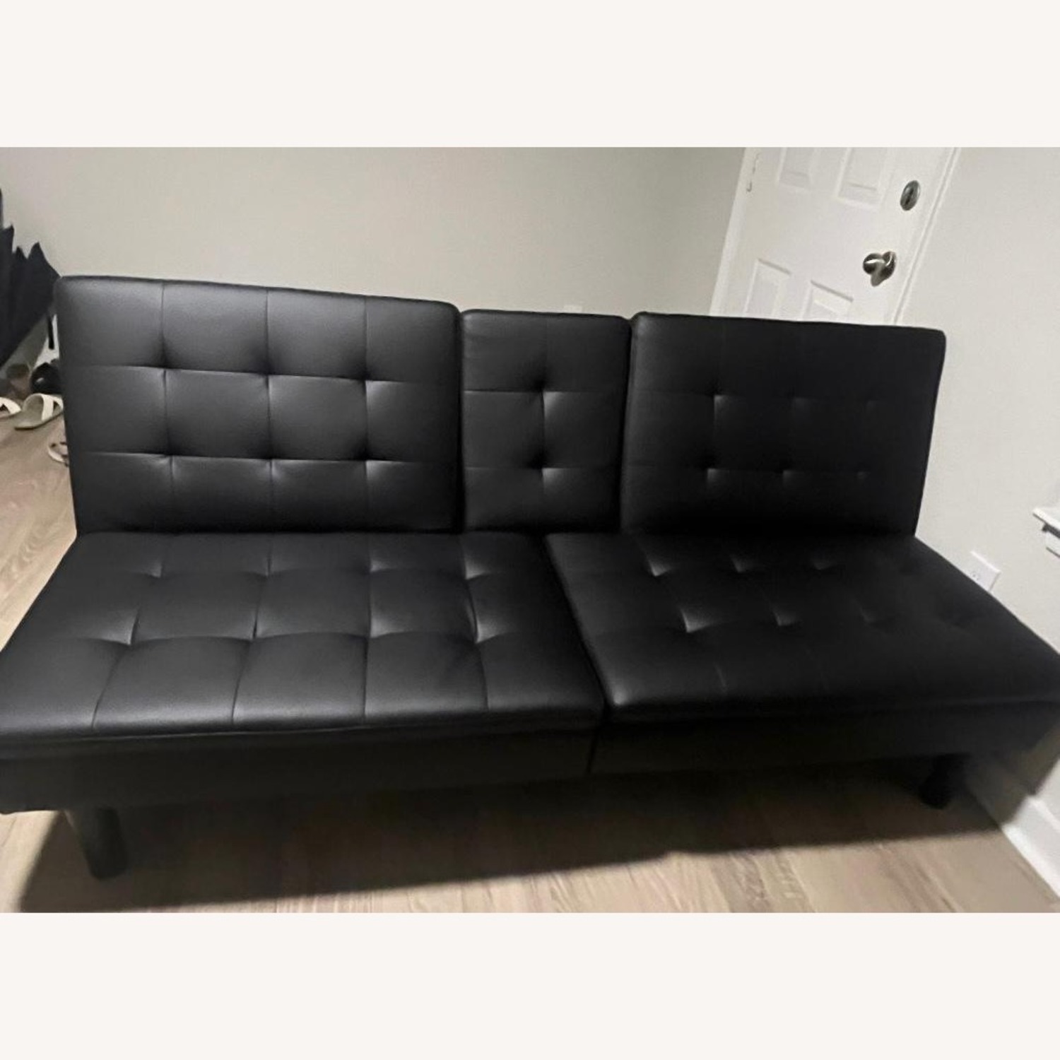 Walmart Mainstays Black Faux Leather Futon - image-1