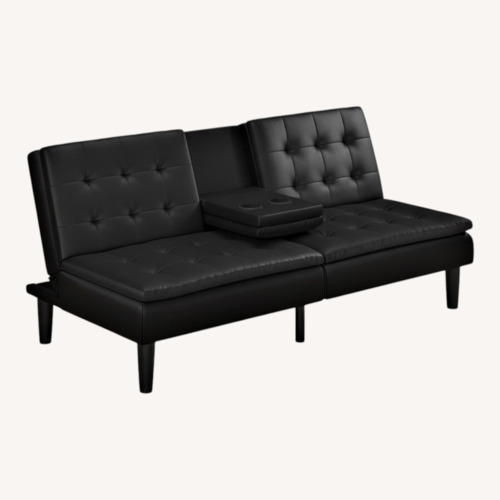 Used Walmart Mainstays Black Faux Leather Futon for sale on AptDeco