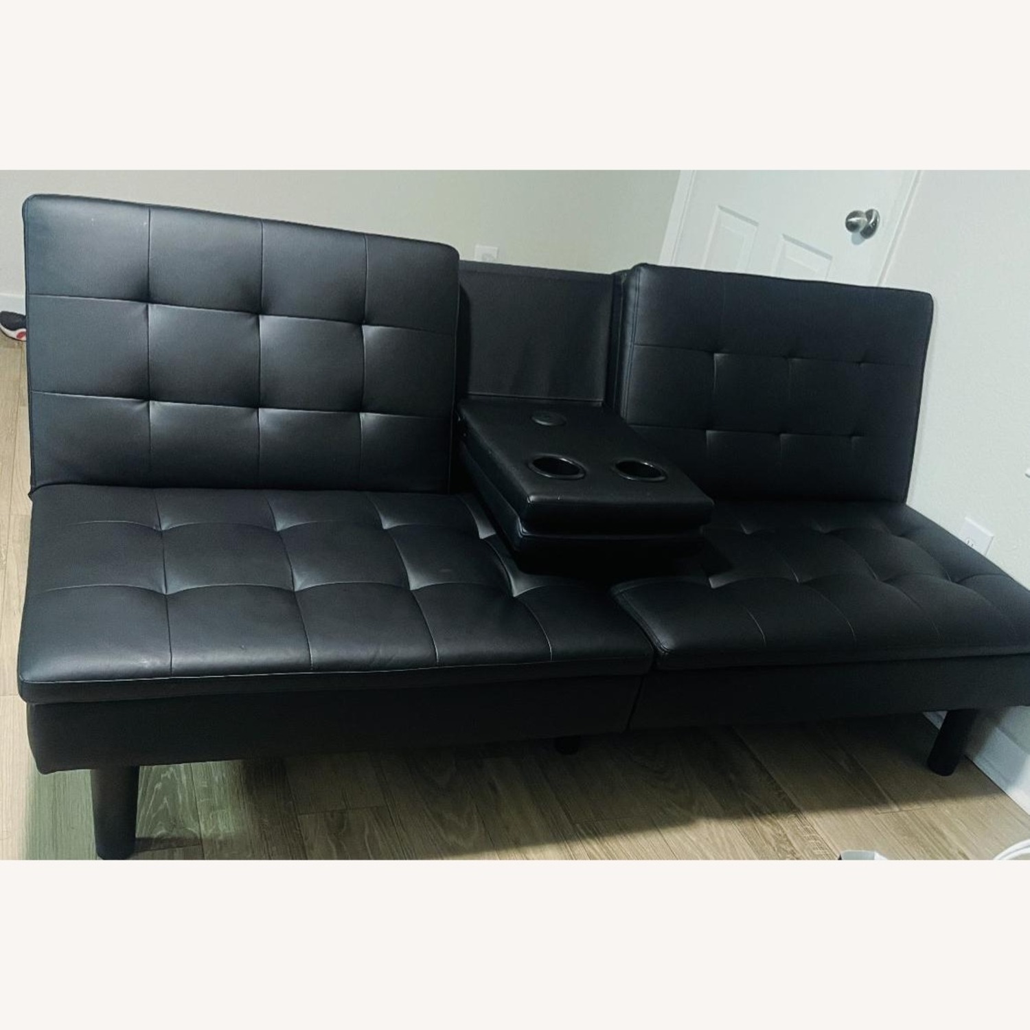 Walmart Mainstays Black Faux Leather Futon - image-3