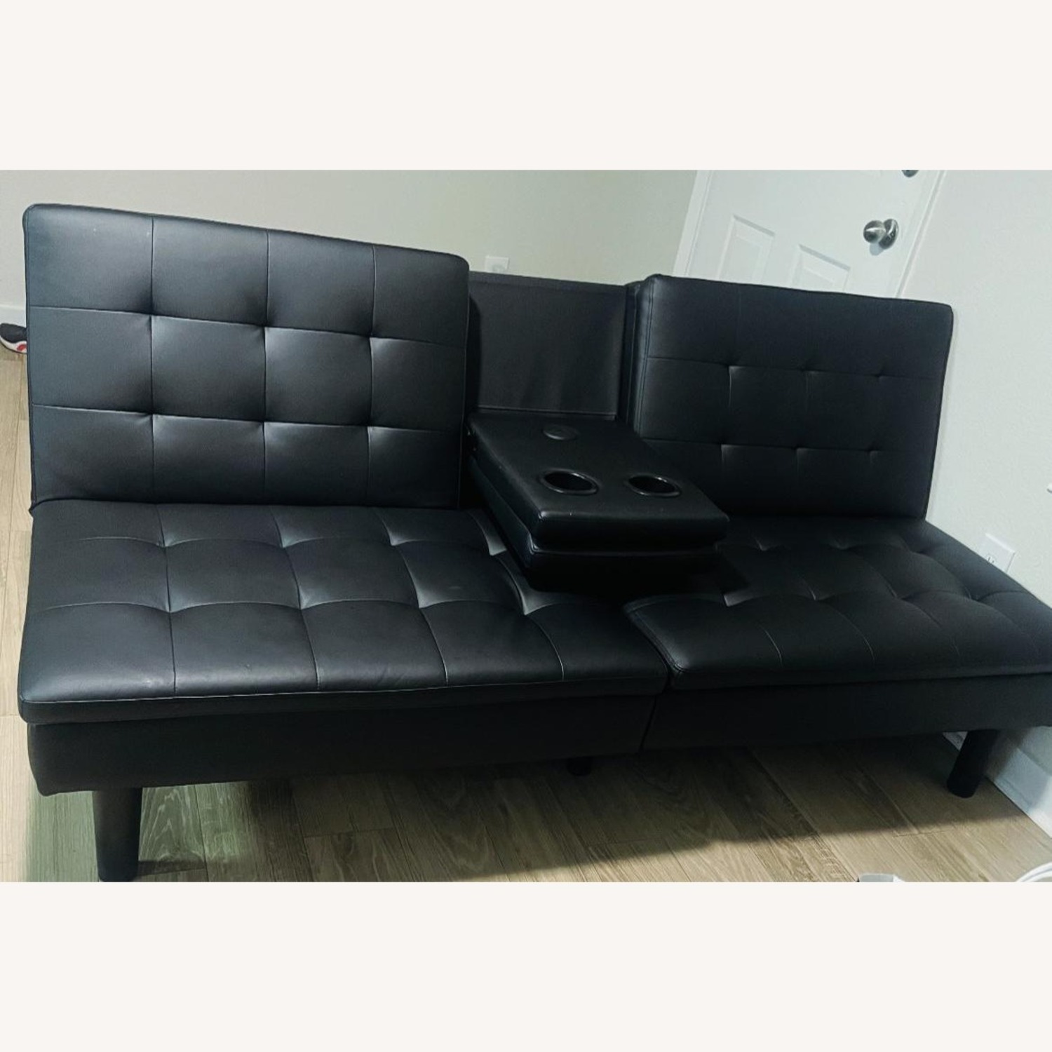 Walmart Mainstays Black Faux Leather Futon - image-2