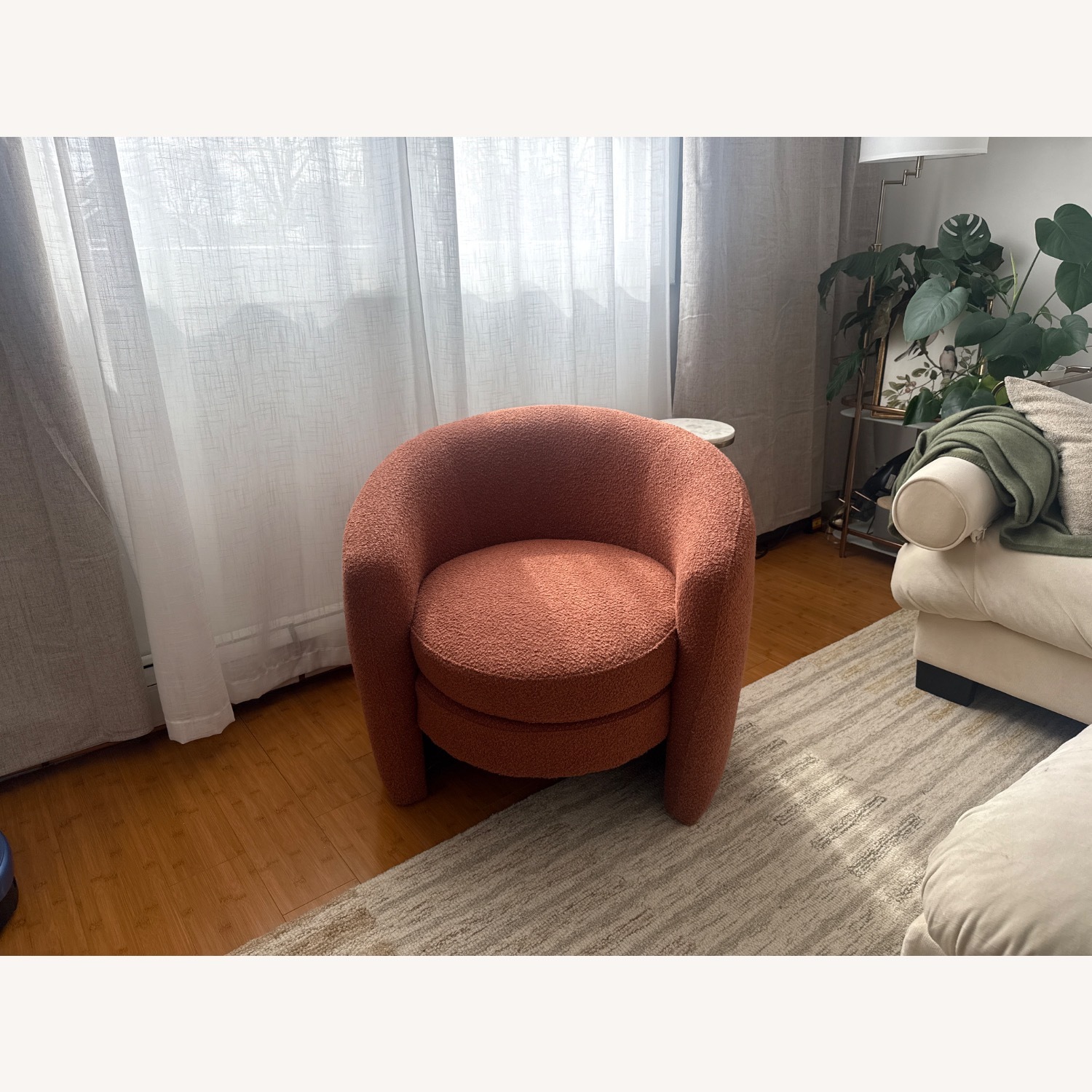 Terracotta Boucle Round Accent Chairs - image-2