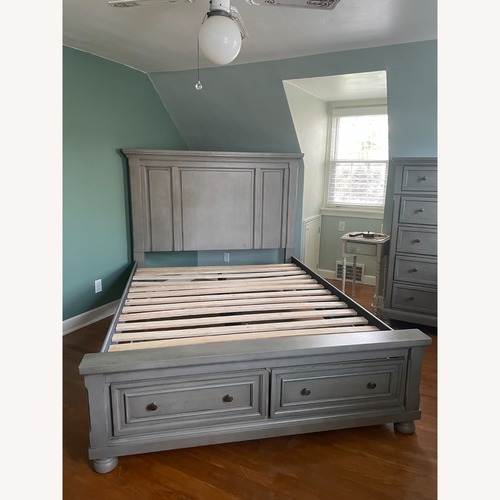 Used Lettner Light Gray Wood Queen Bed for sale on AptDeco