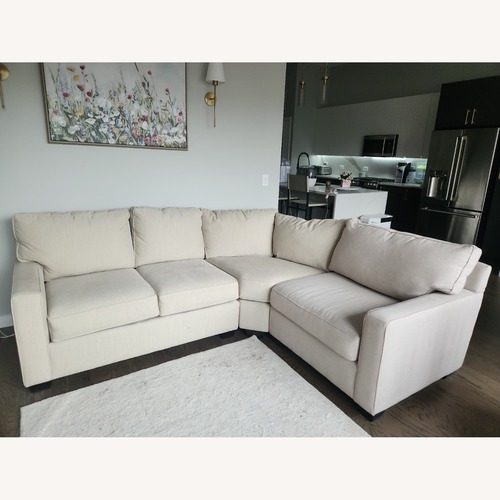 Used Pottery Barn Buchanan Square Arm Upholstered Left Arm 3-Piece Wedge Sectional for sale on AptDeco