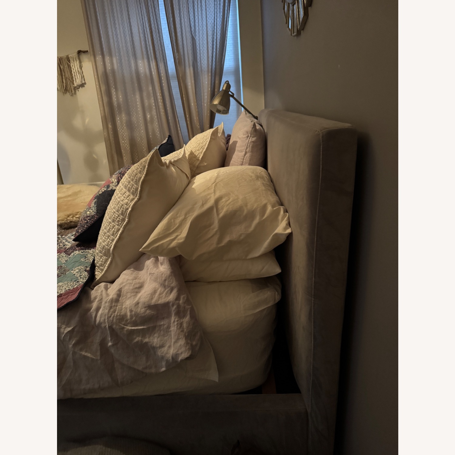 West Elm Andes Dark Gray Velvet Queen Bed - image-2