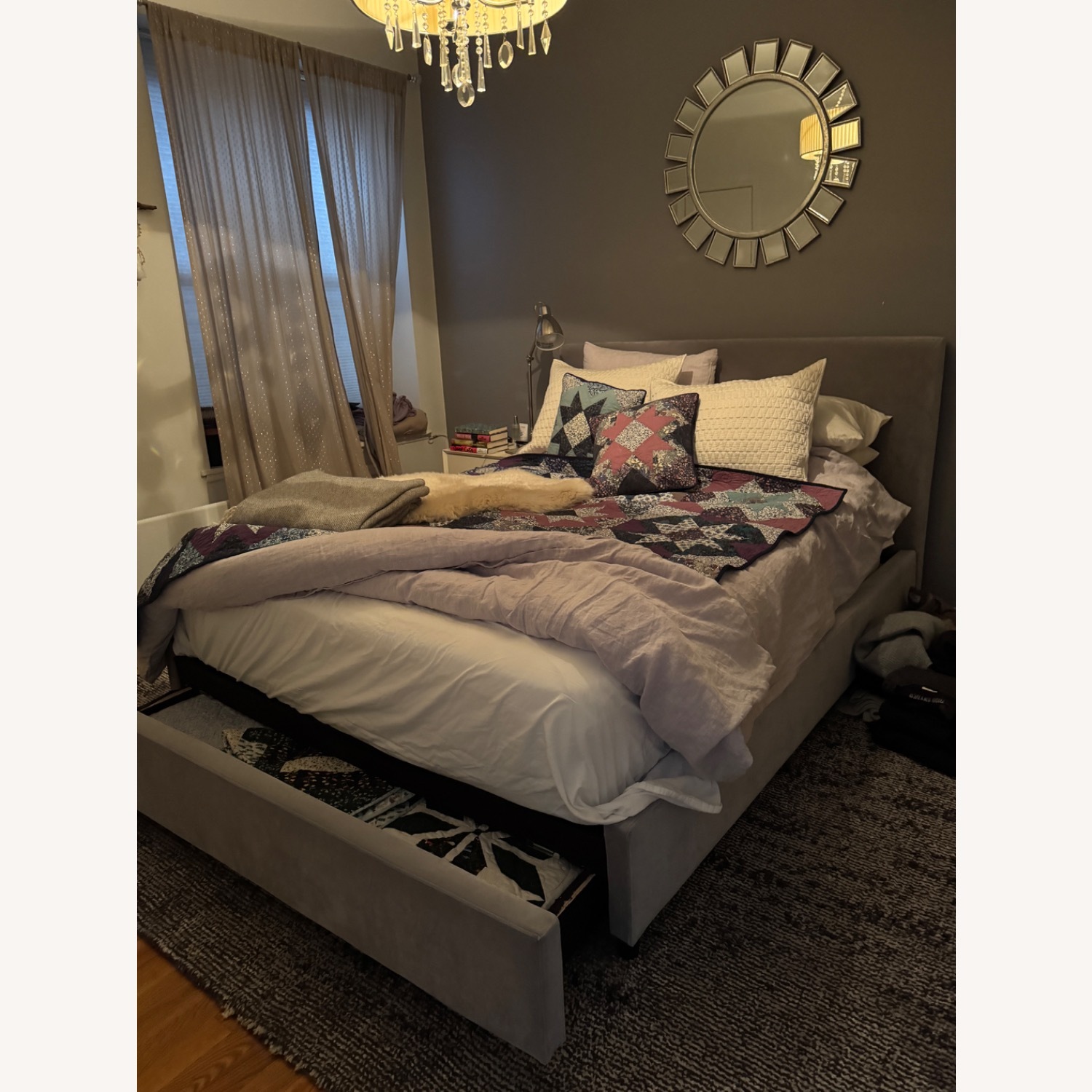 West Elm Andes Dark Gray Velvet Queen Bed - image-4