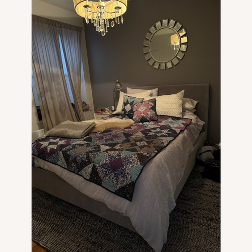 Used West Elm Andes Dark Gray Velvet Queen Bed for sale on AptDeco