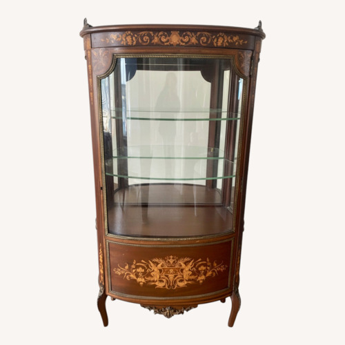 Used Antique French Style Inlaid Curved Glass Vitrine  for sale on AptDeco