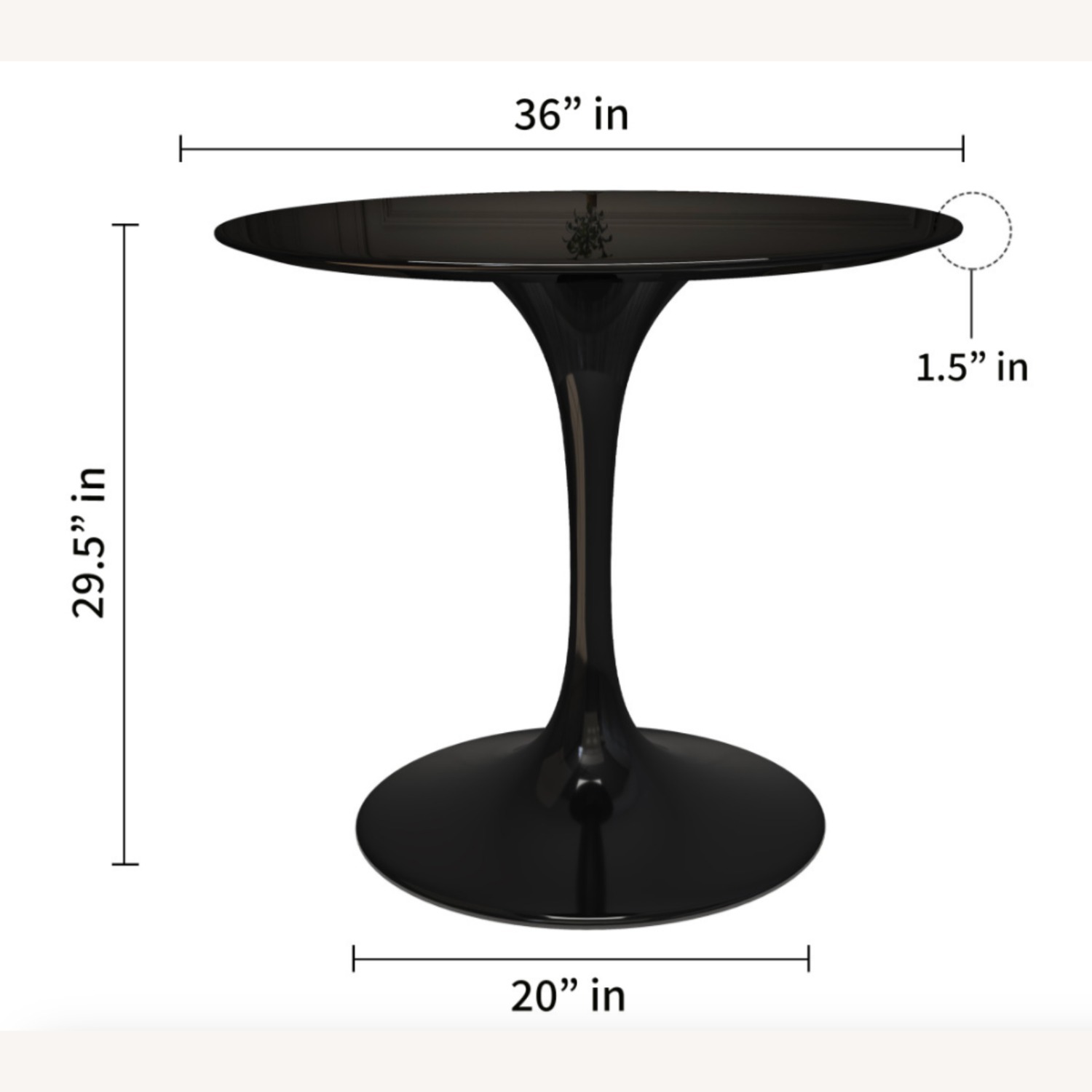 Tulip Fiberglass Dining Table , 36" Round Black - image-3