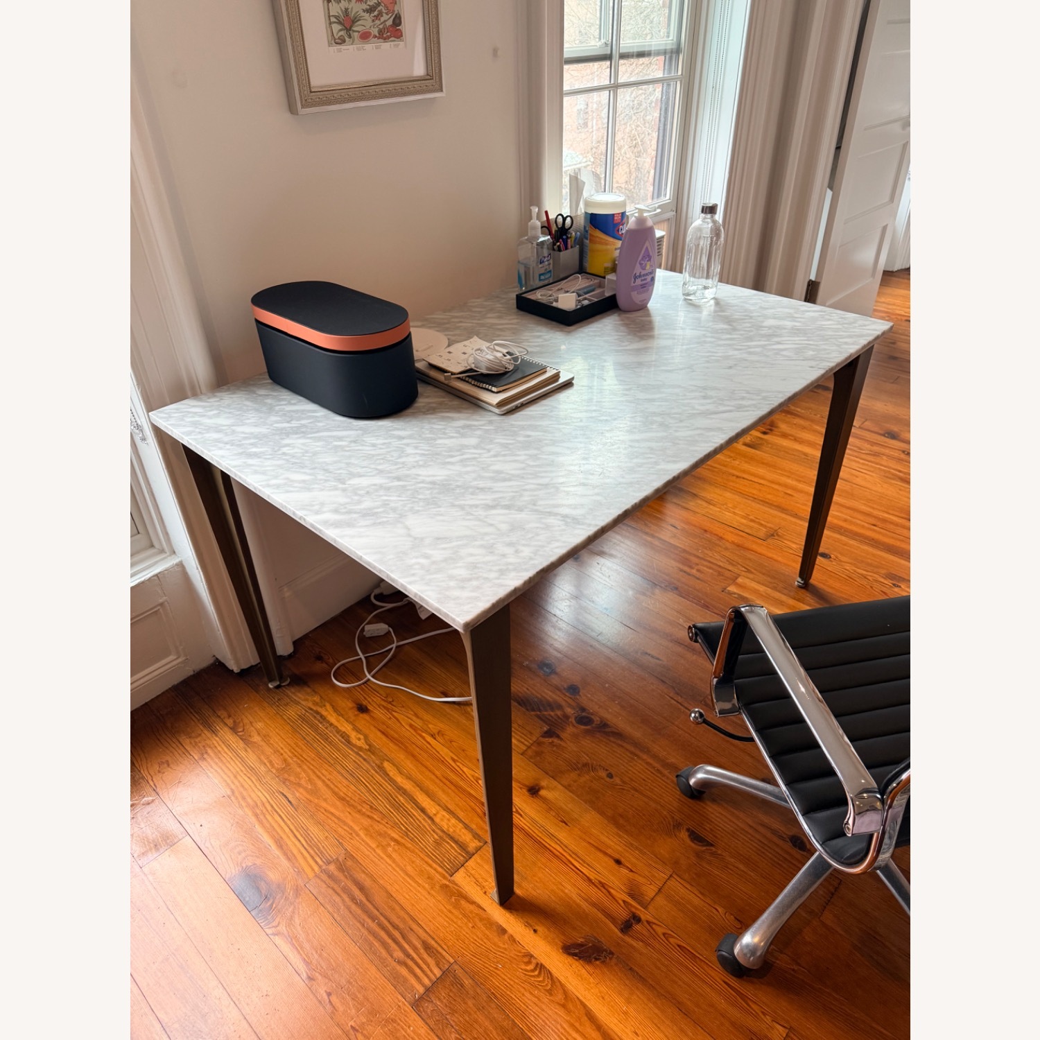 CB2 Paradigm White Marble Desk - image-1