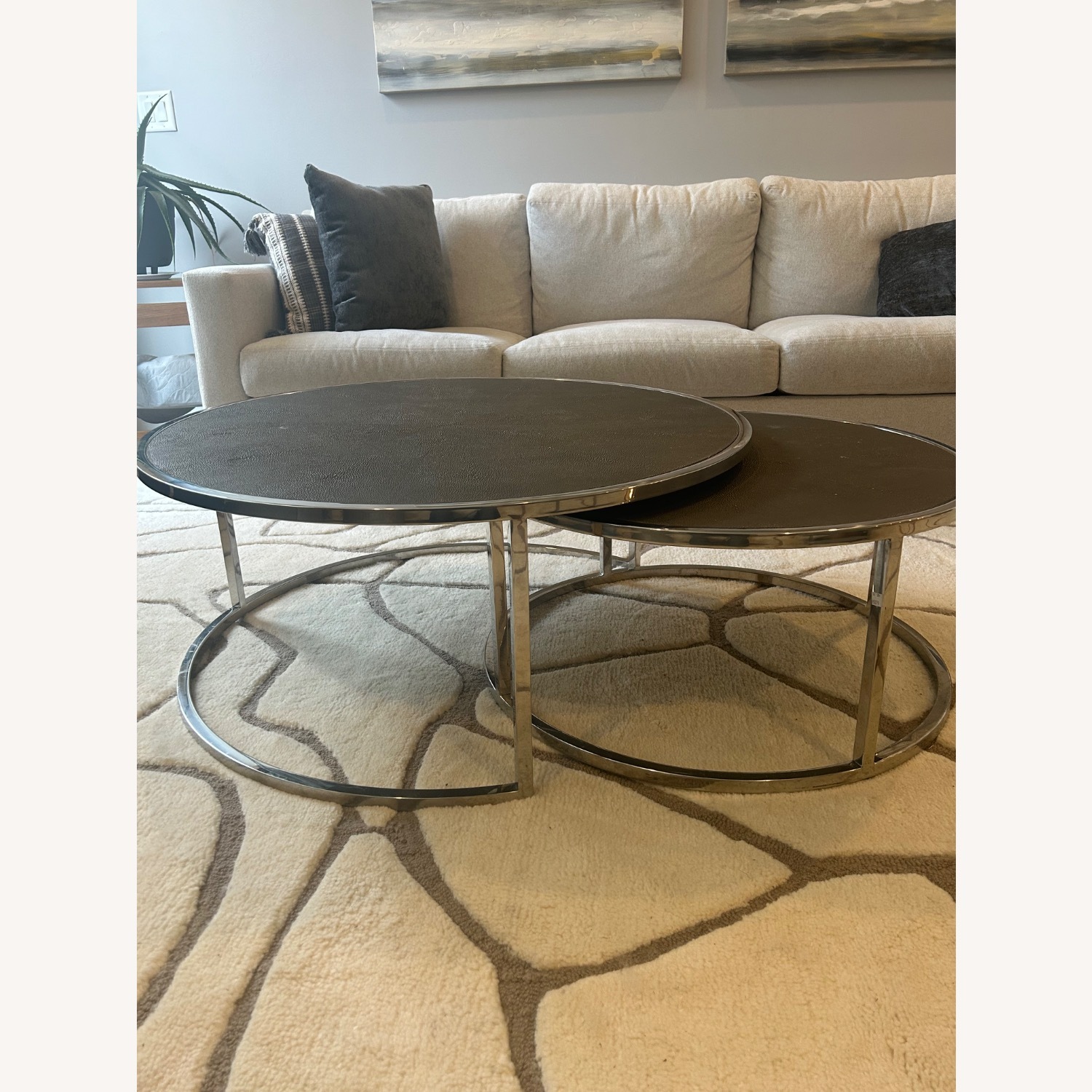 Four Hands Shagreen Light Gray Leather Coffee Table - image-2