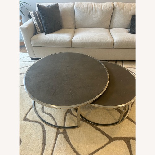 Used Four Hands Shagreen Light Gray Leather Coffee Table for sale on AptDeco