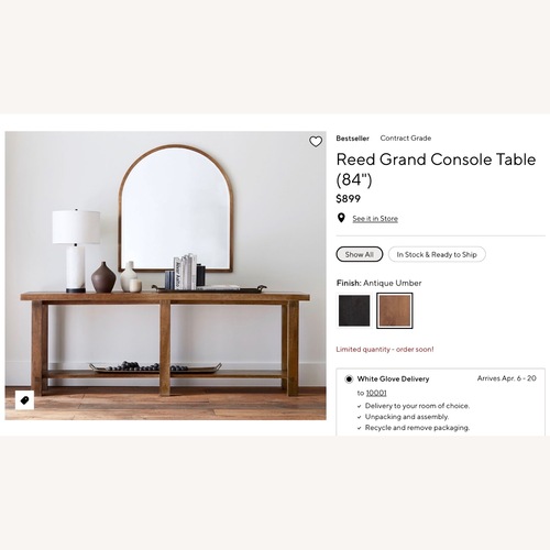 Used Pottery Barn Reed Console for sale on AptDeco