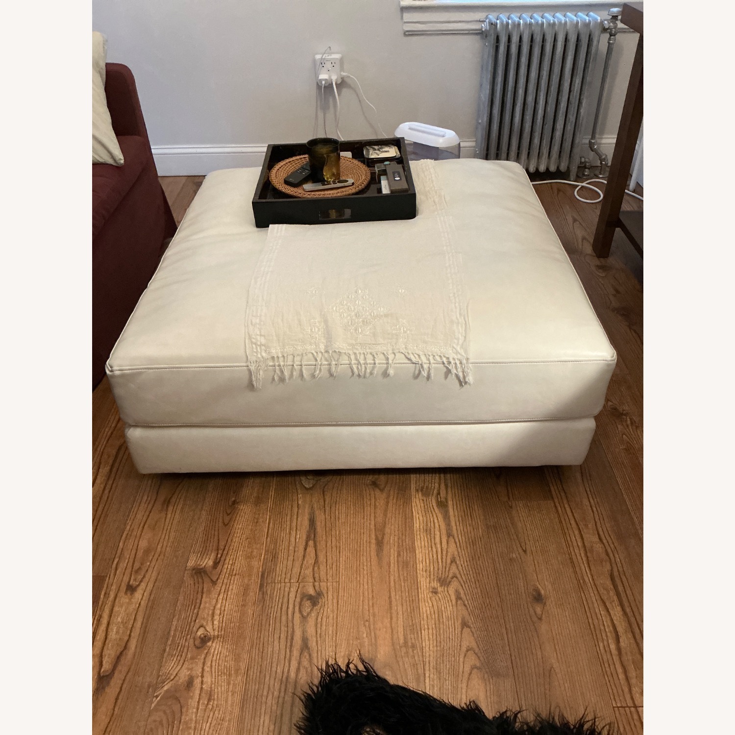 West Elm White Faux Leather Ottoman - image-2