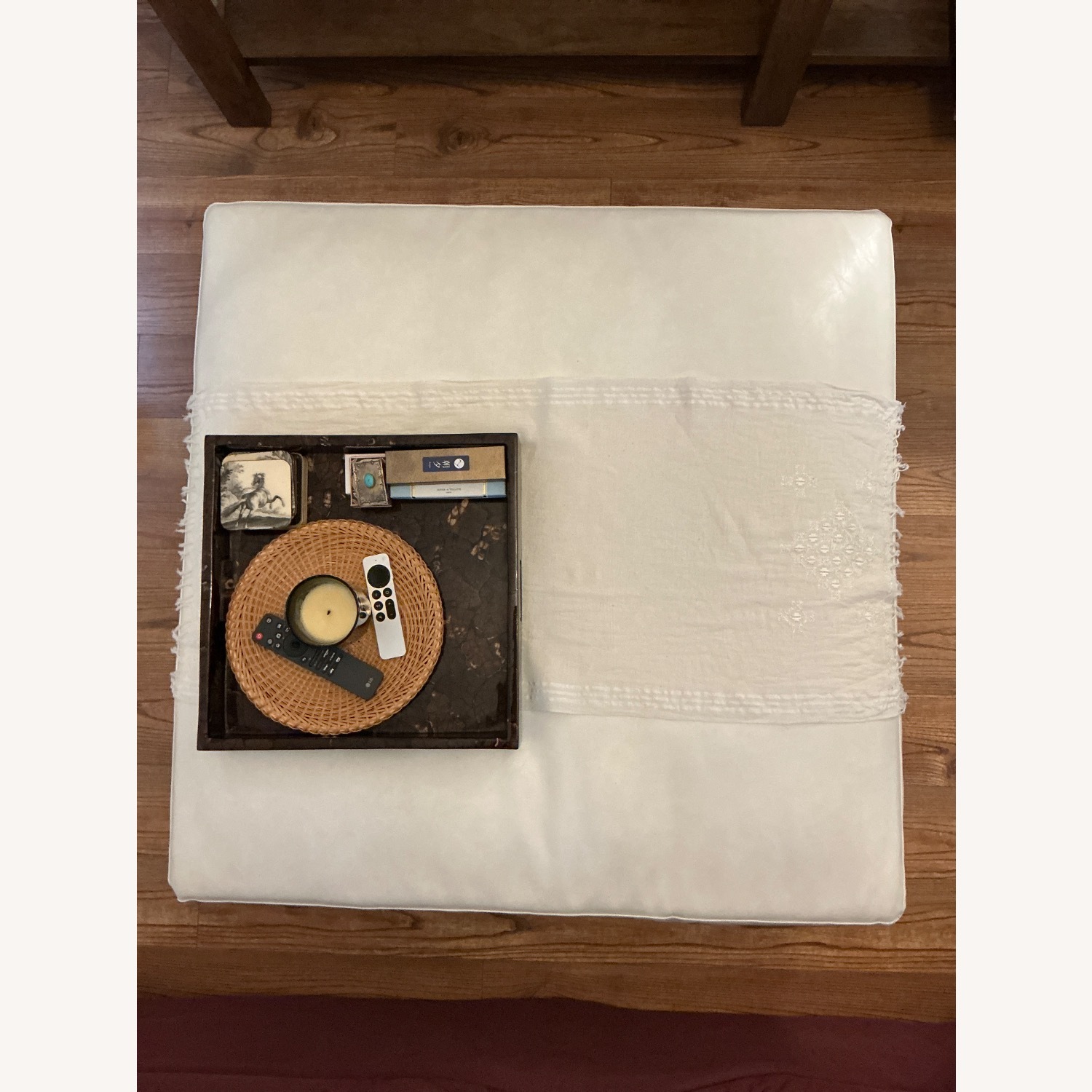 West Elm White Faux Leather Ottoman - image-1