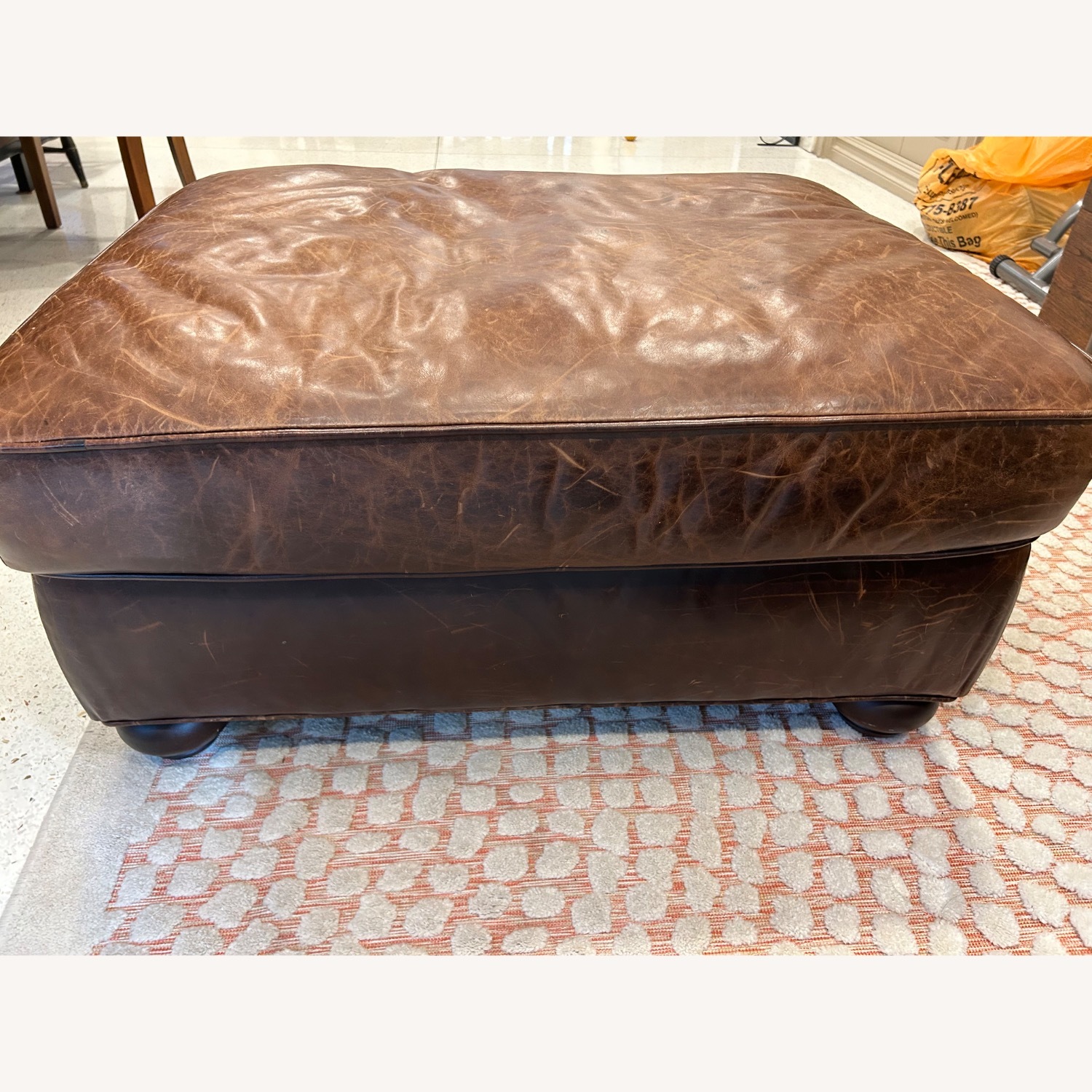 Restoration Hardware Lancaster Dark Brown Leather Ottoman - image-4