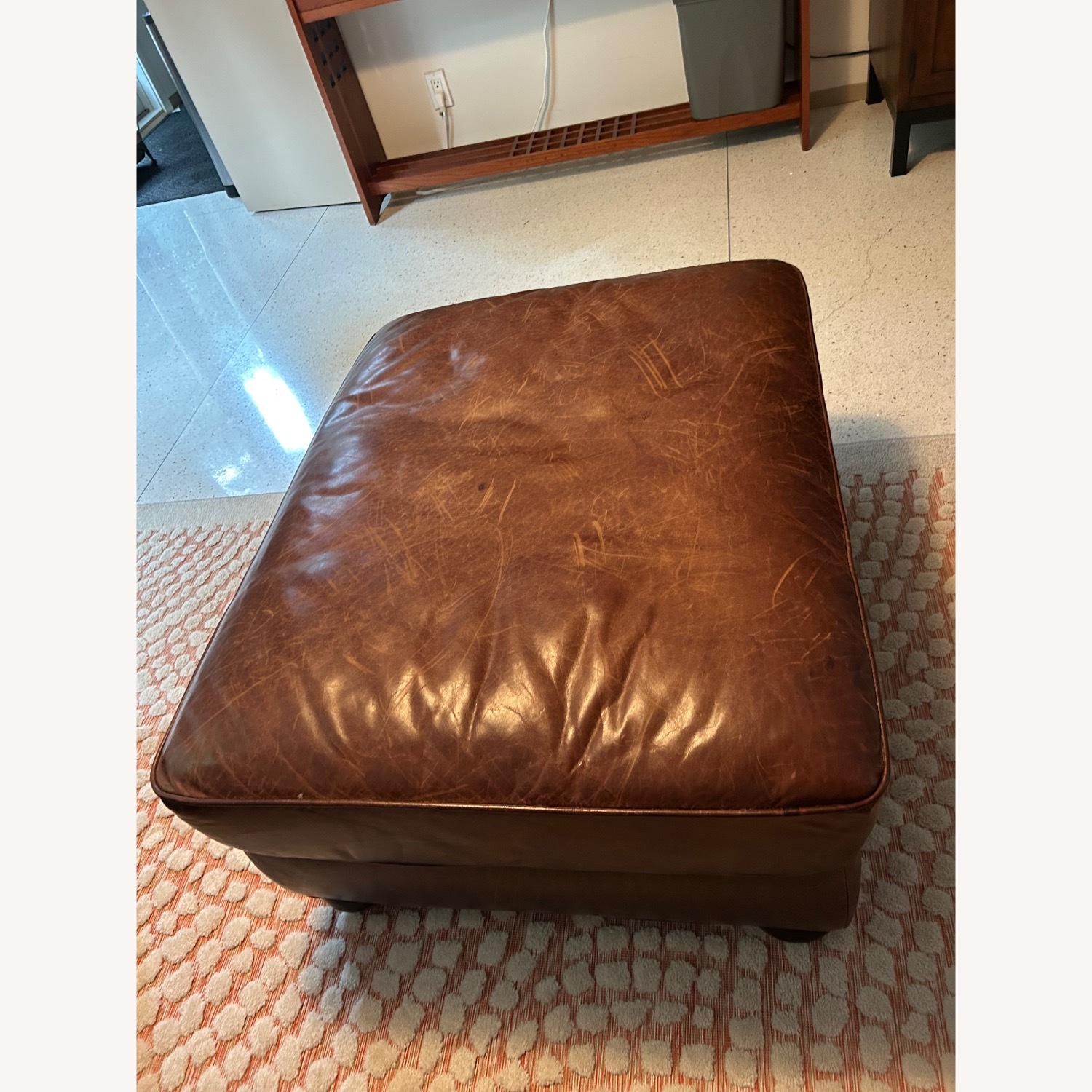 Restoration Hardware Lancaster Dark Brown Leather Ottoman - image-1