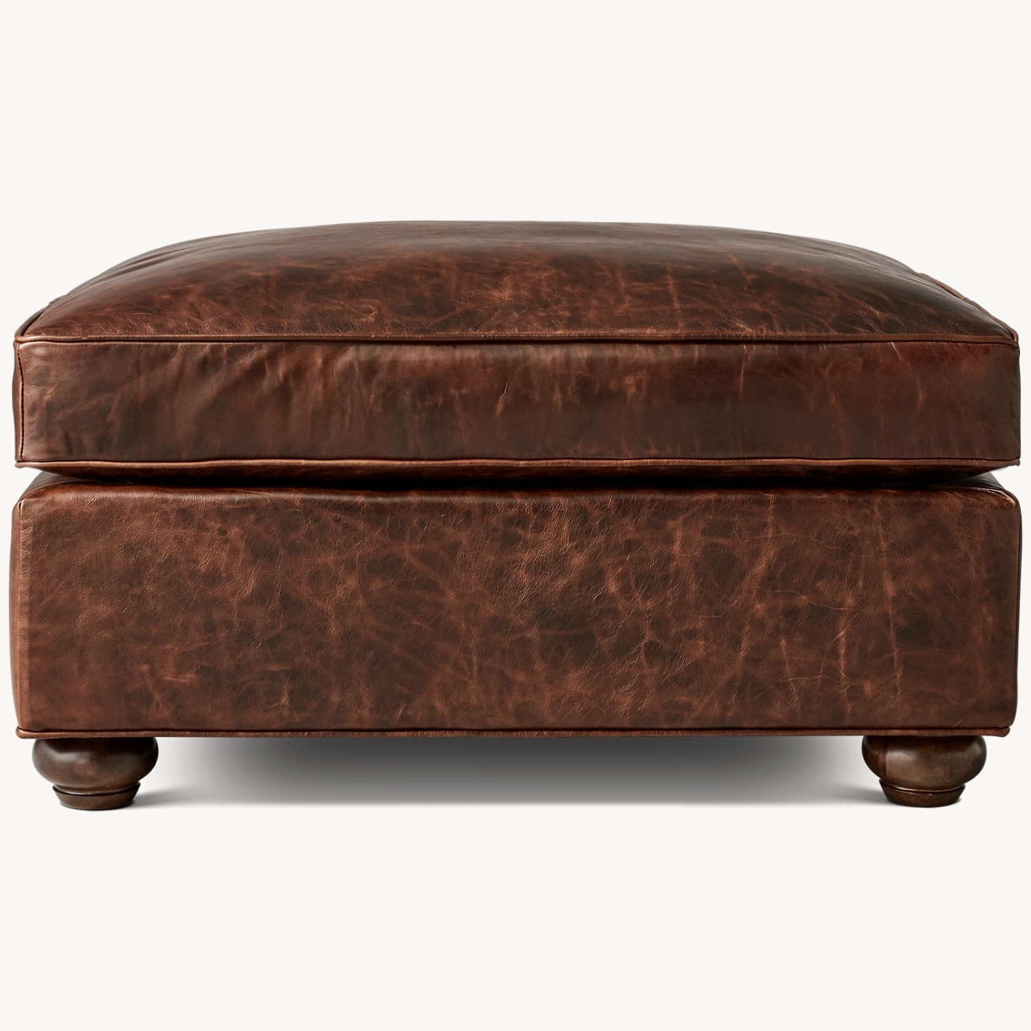 Restoration Hardware Lancaster Dark Brown Leather Ottoman - image-7