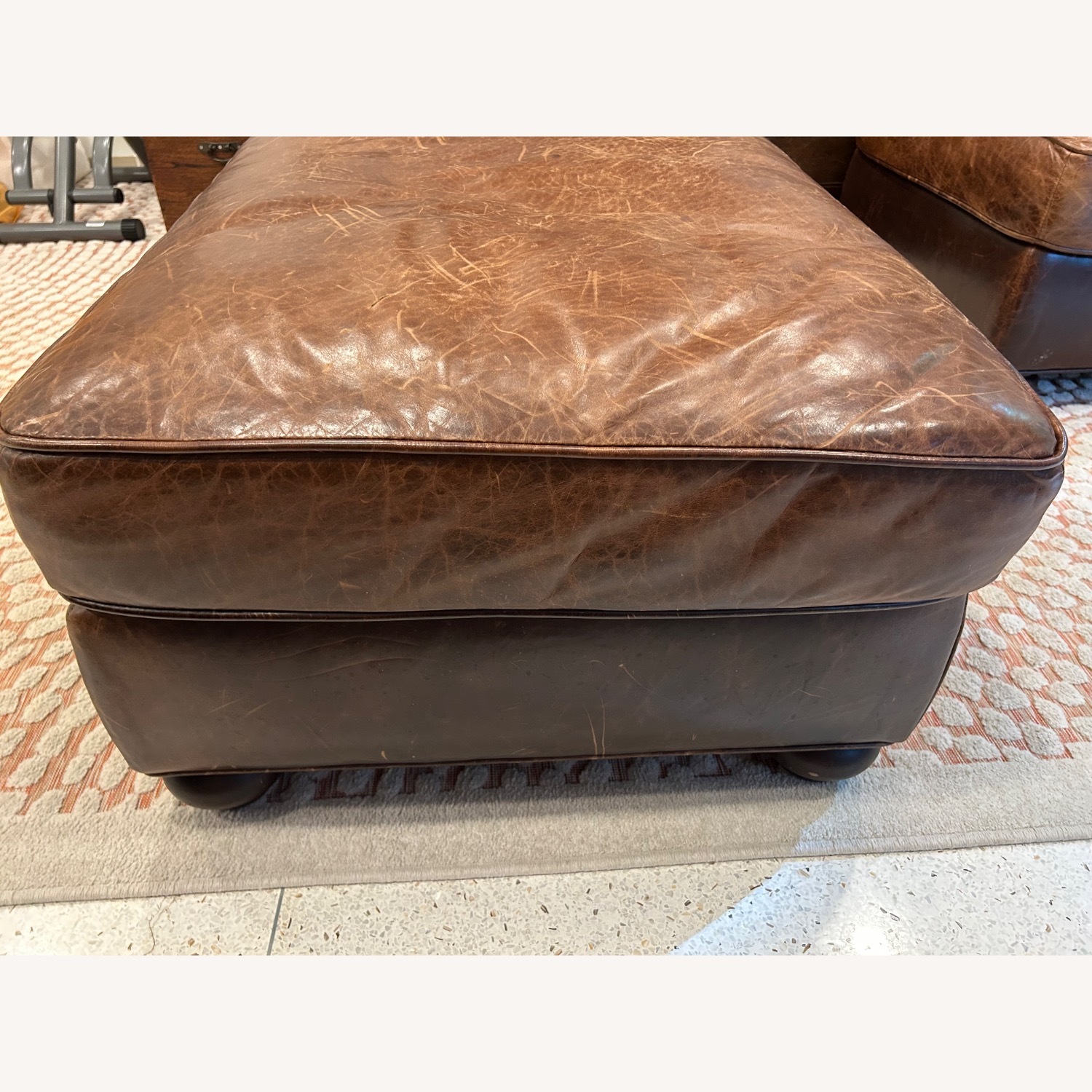 Restoration Hardware Lancaster Dark Brown Leather Ottoman - image-3