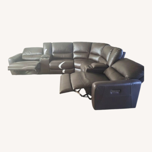 Used Lenardo Dark Brown Leather 3+ Piece Sectional for sale on AptDeco