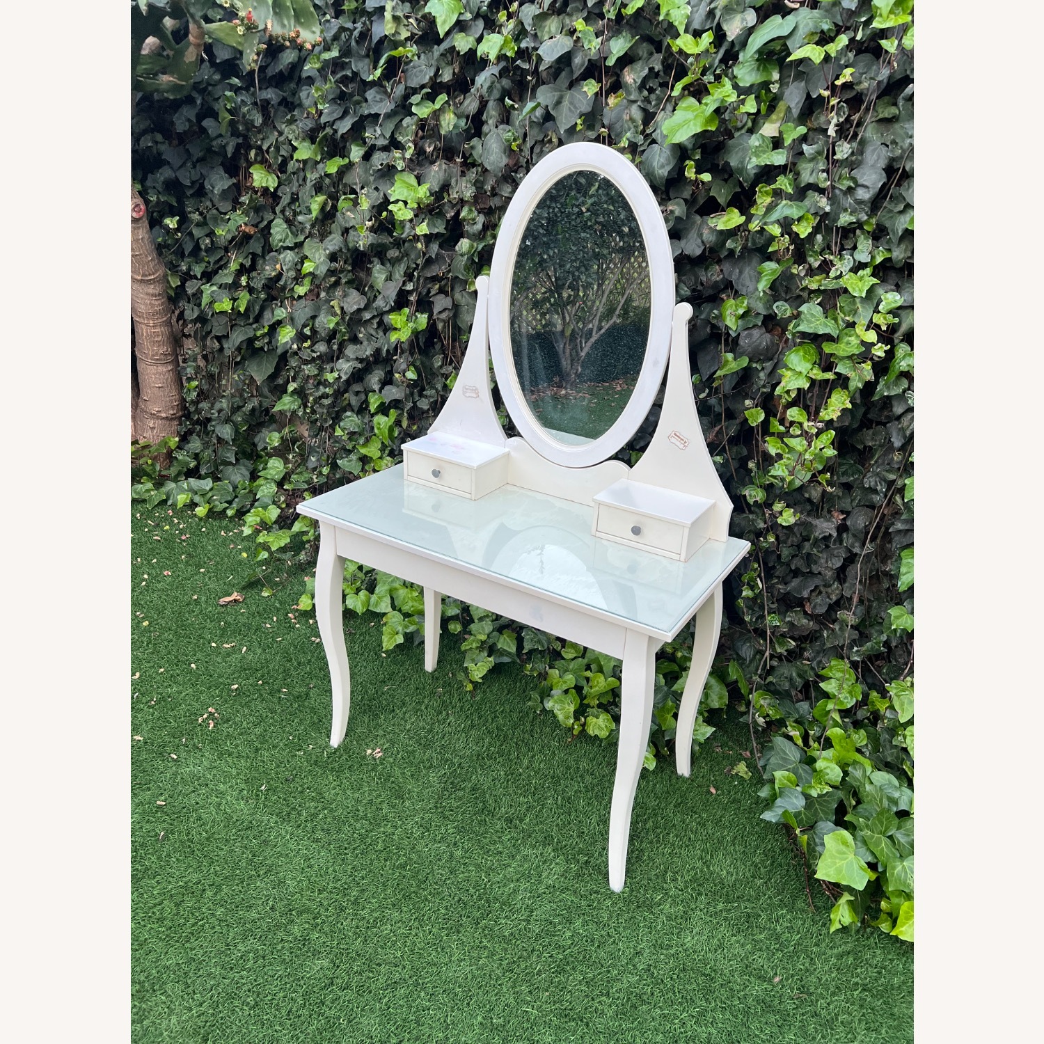 Dressing Table with Mirror and Glass Top - image-1