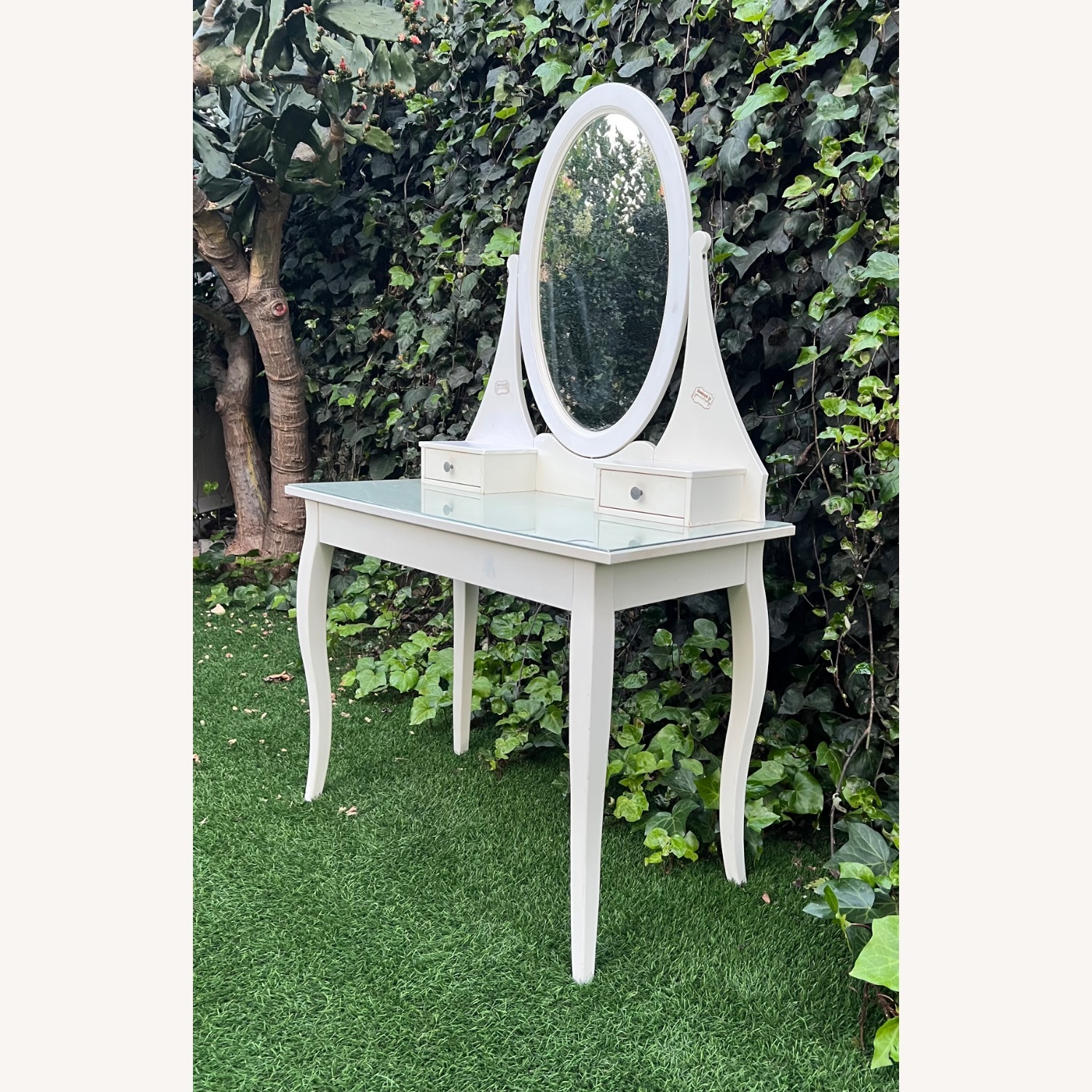 Dressing Table with Mirror and Glass Top - image-5