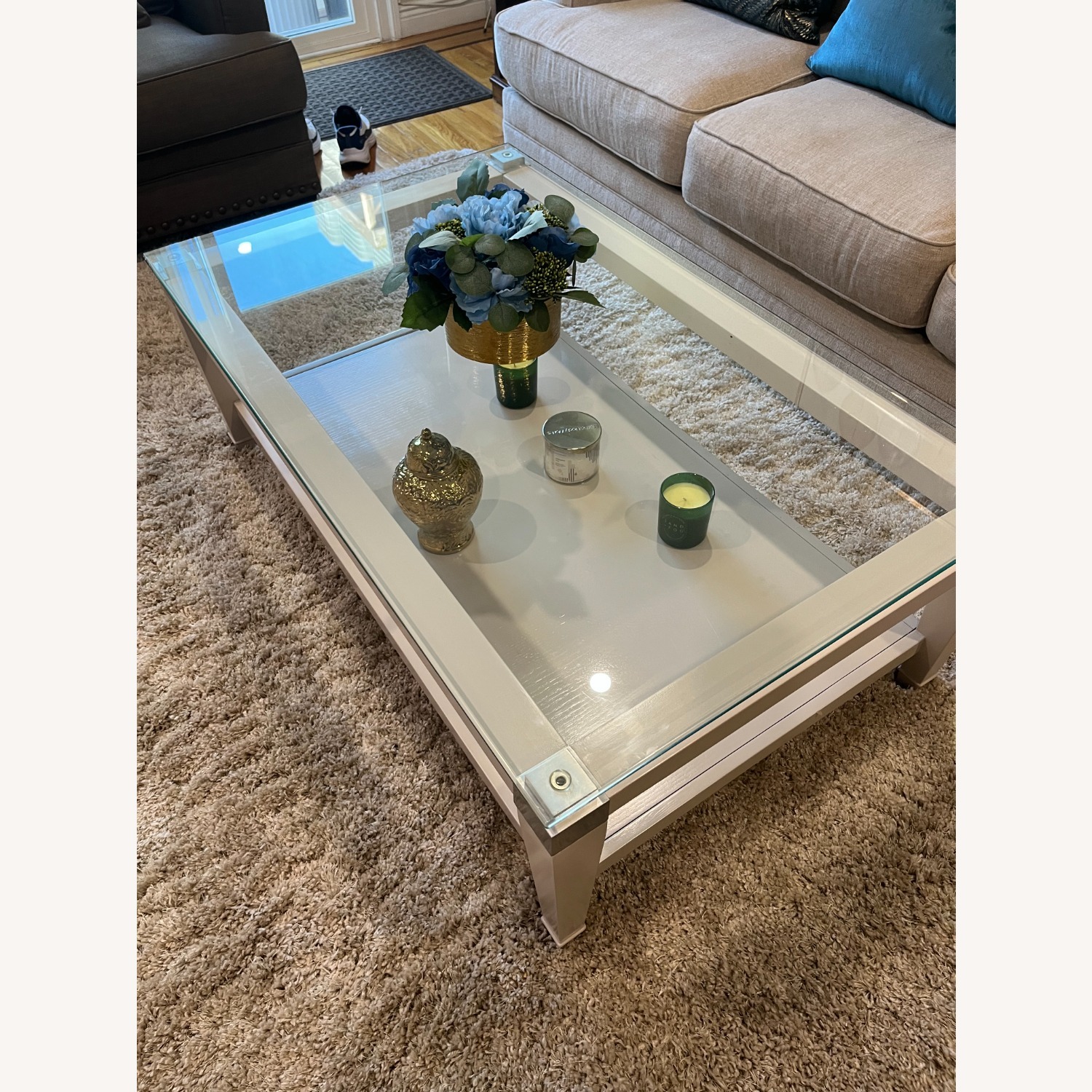 Tessani White Mirrored Glass Coffee Table - image-3
