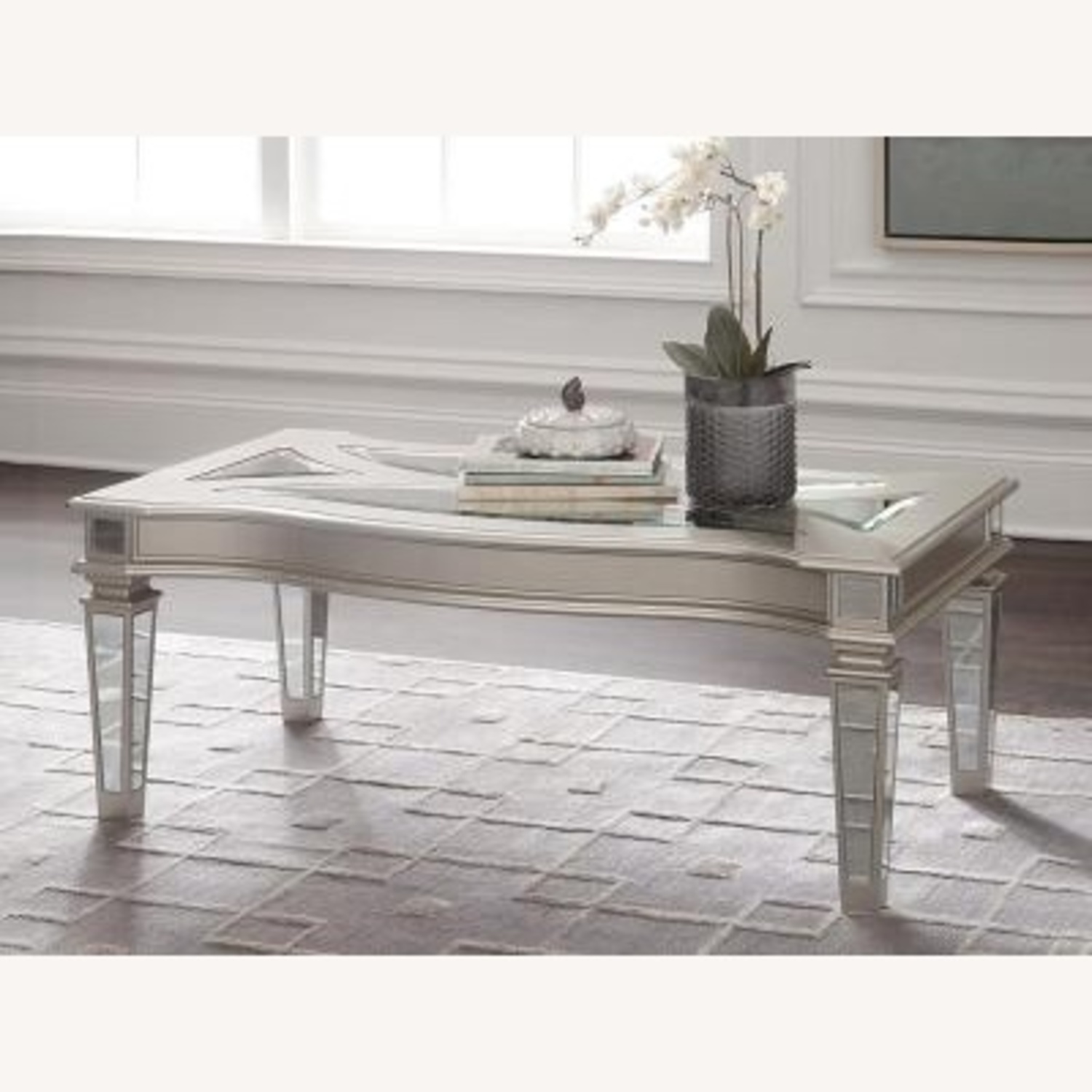 Tessani White Mirrored Glass Coffee Table - image-4