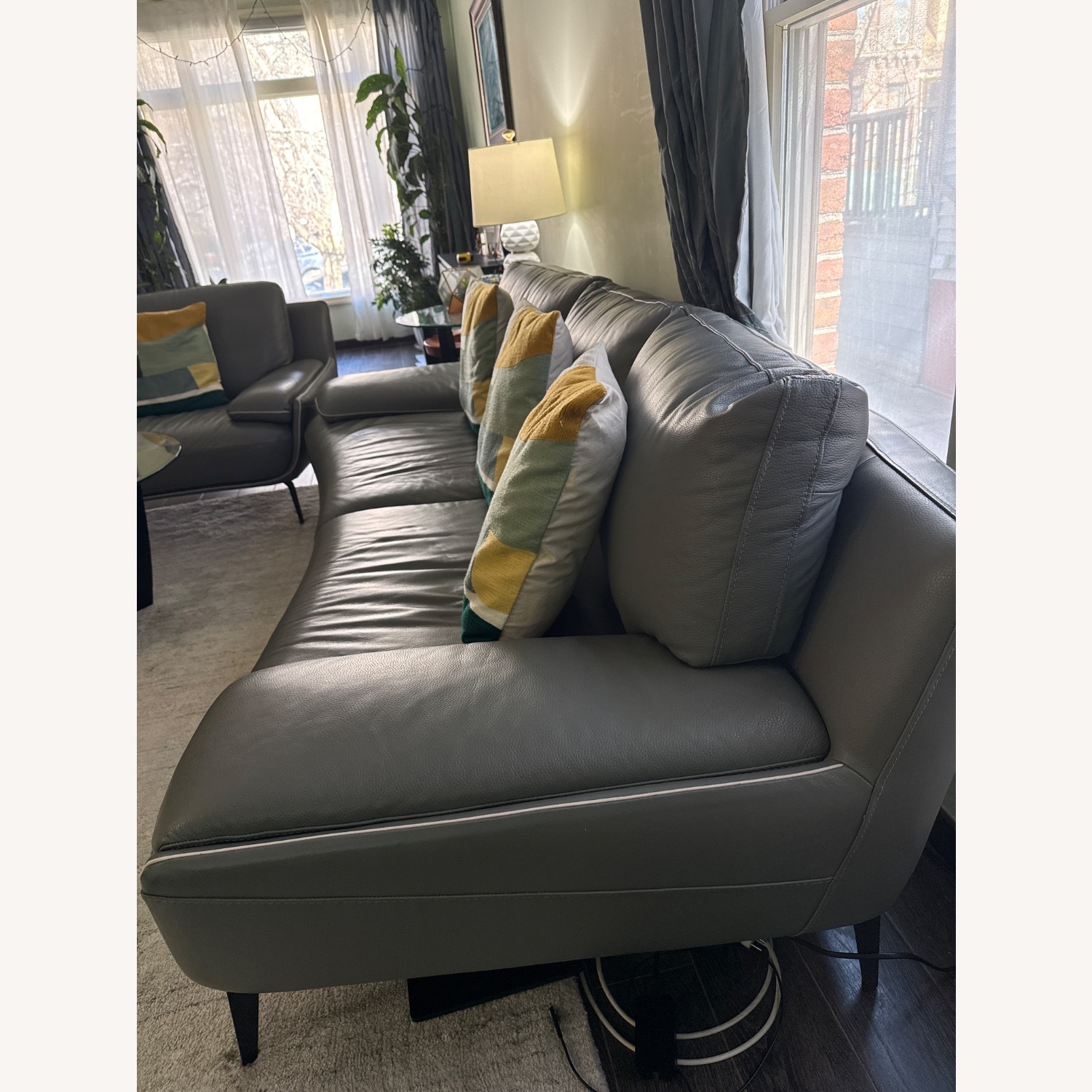 Macy's Green Leather 3+ Seater Sofa - image-2