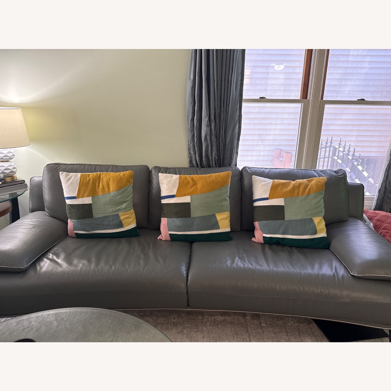 Macy's Green Leather 3+ Seater Sofa - image-1