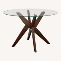 Macy’s Round Glass Dining Table + 5 Chairs 