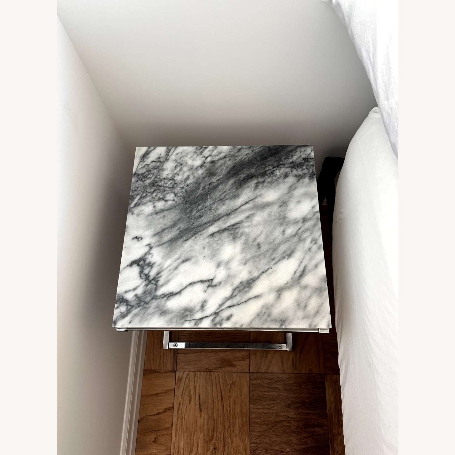 CB2 Smart Chrome Marble Side Tables, Set of 2 - image-1