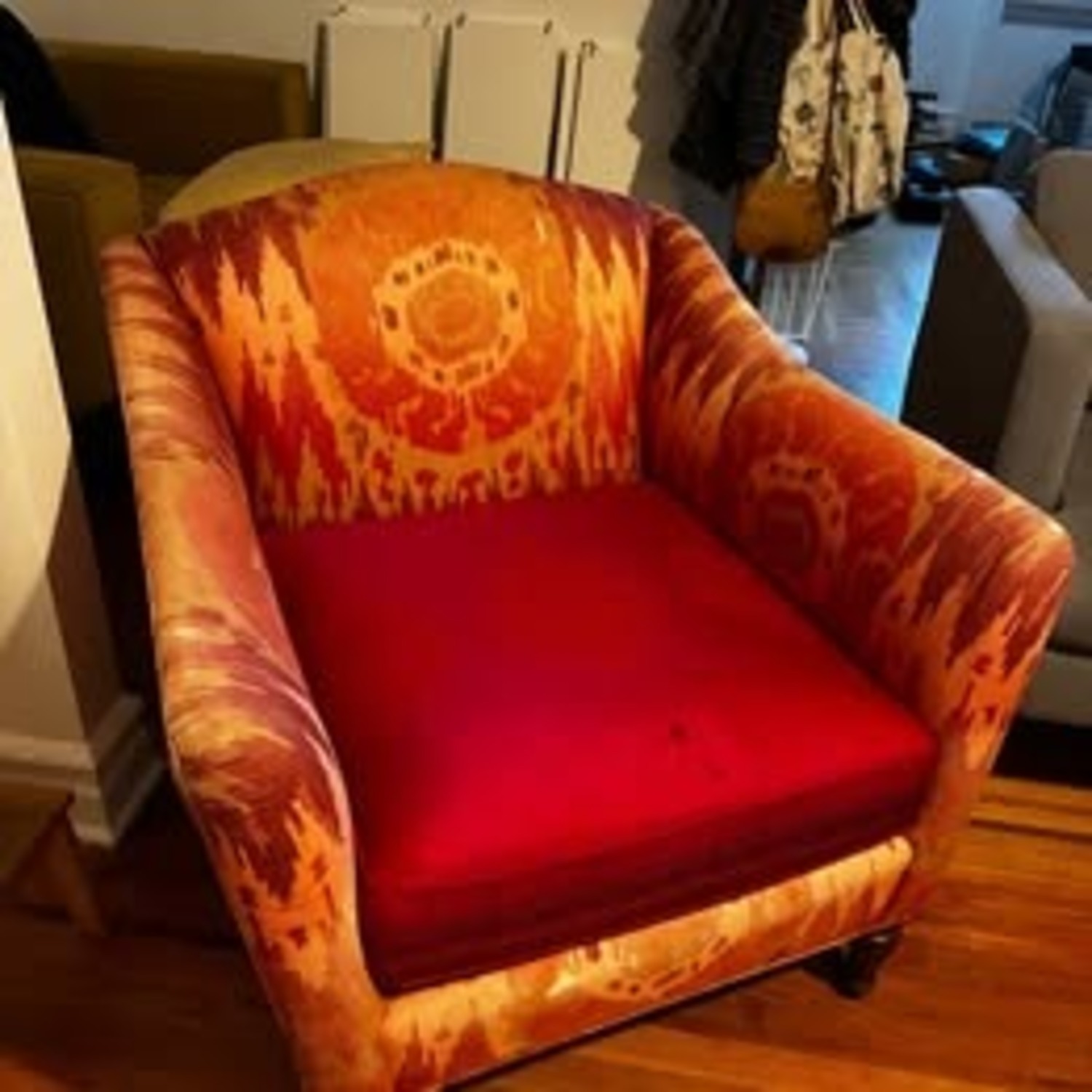 Boho Style Pink Red Patterned Comfy Armchair - image-1