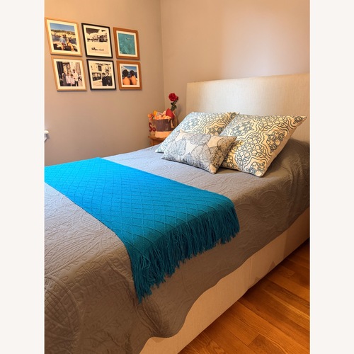 Used Pottery Barn Grey Queen Storage Bed for sale on AptDeco