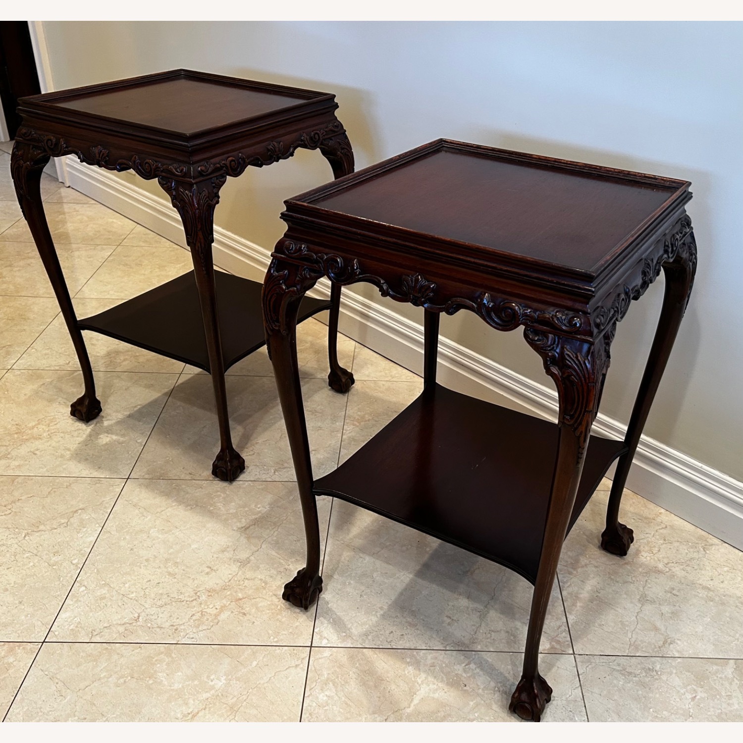 Vintage/Antique Dark Brown Wood Side Tables - image-3