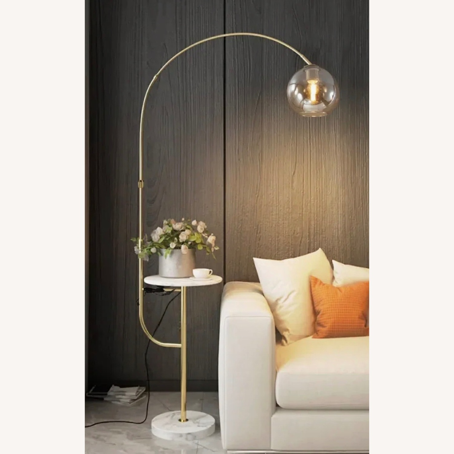 Wayfair White Tray Table Glass Floor Lamp with USB - image-1