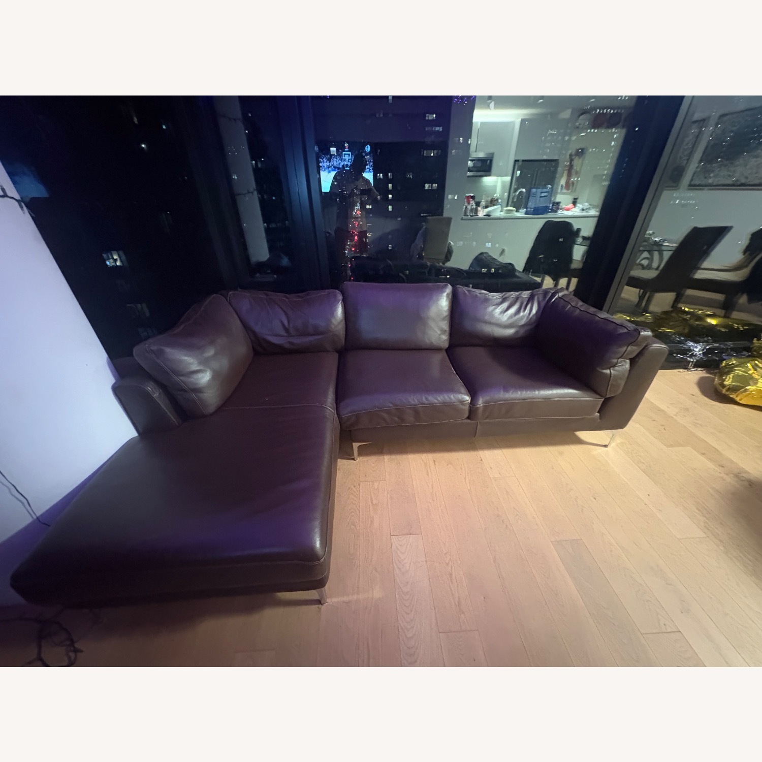 Brown Leather Nicoletti Sectional Couch - image-2