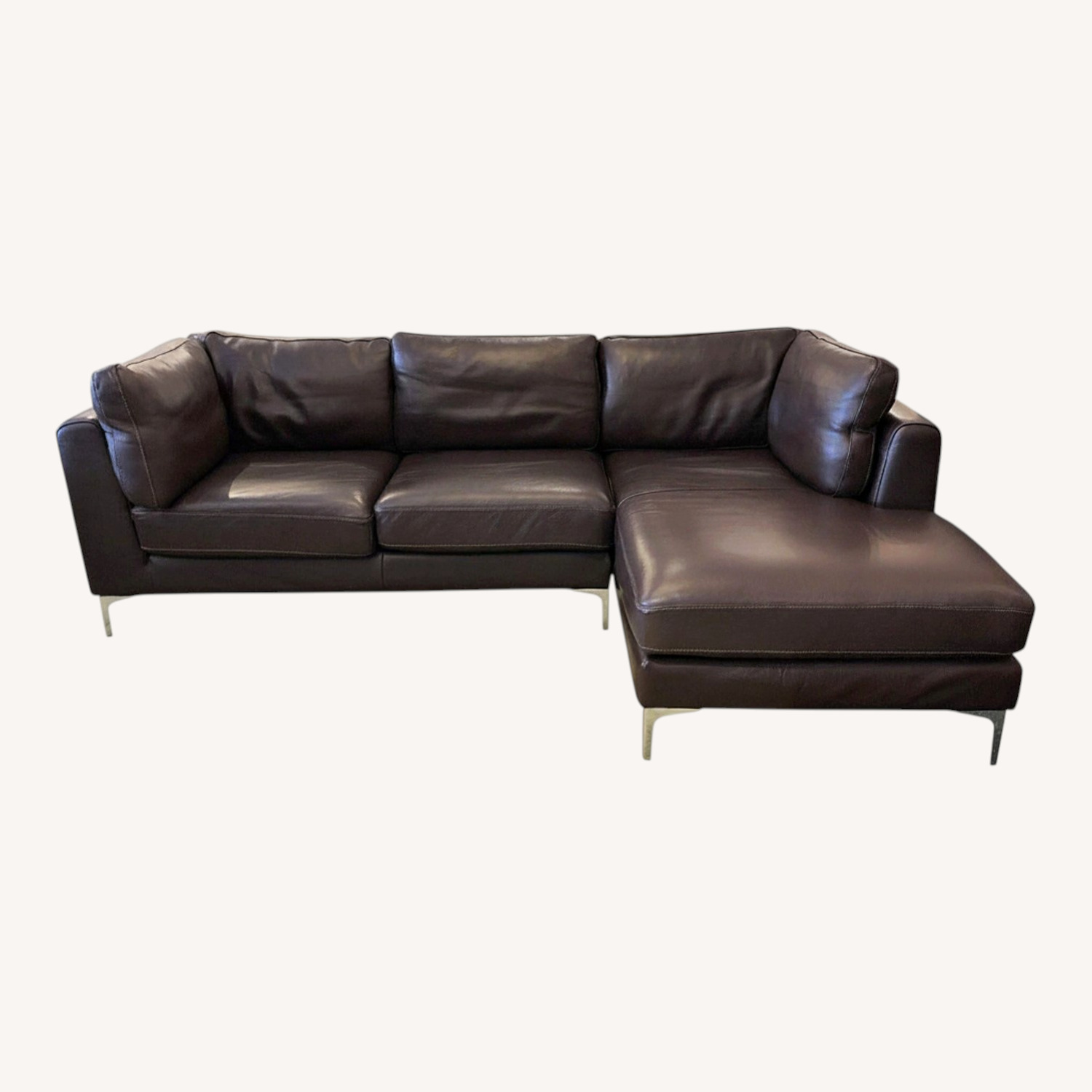 Brown Leather Nicoletti Sectional Couch - image-0