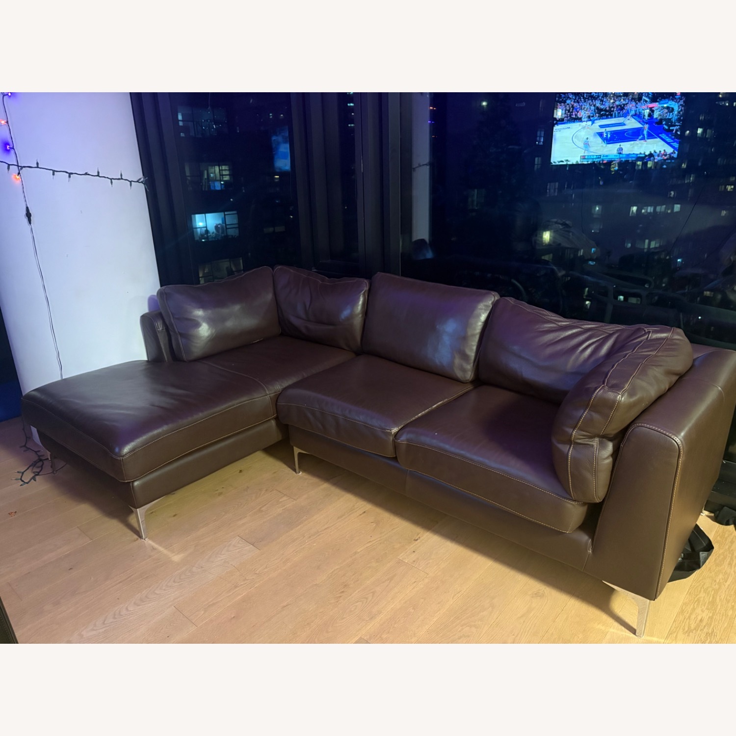 Brown Leather Nicoletti Sectional Couch - image-1