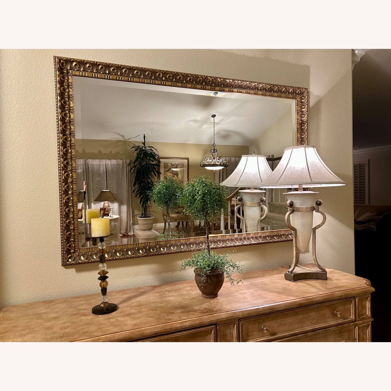 Beveled Wall Mirror with Carved Wood Frame - image-4