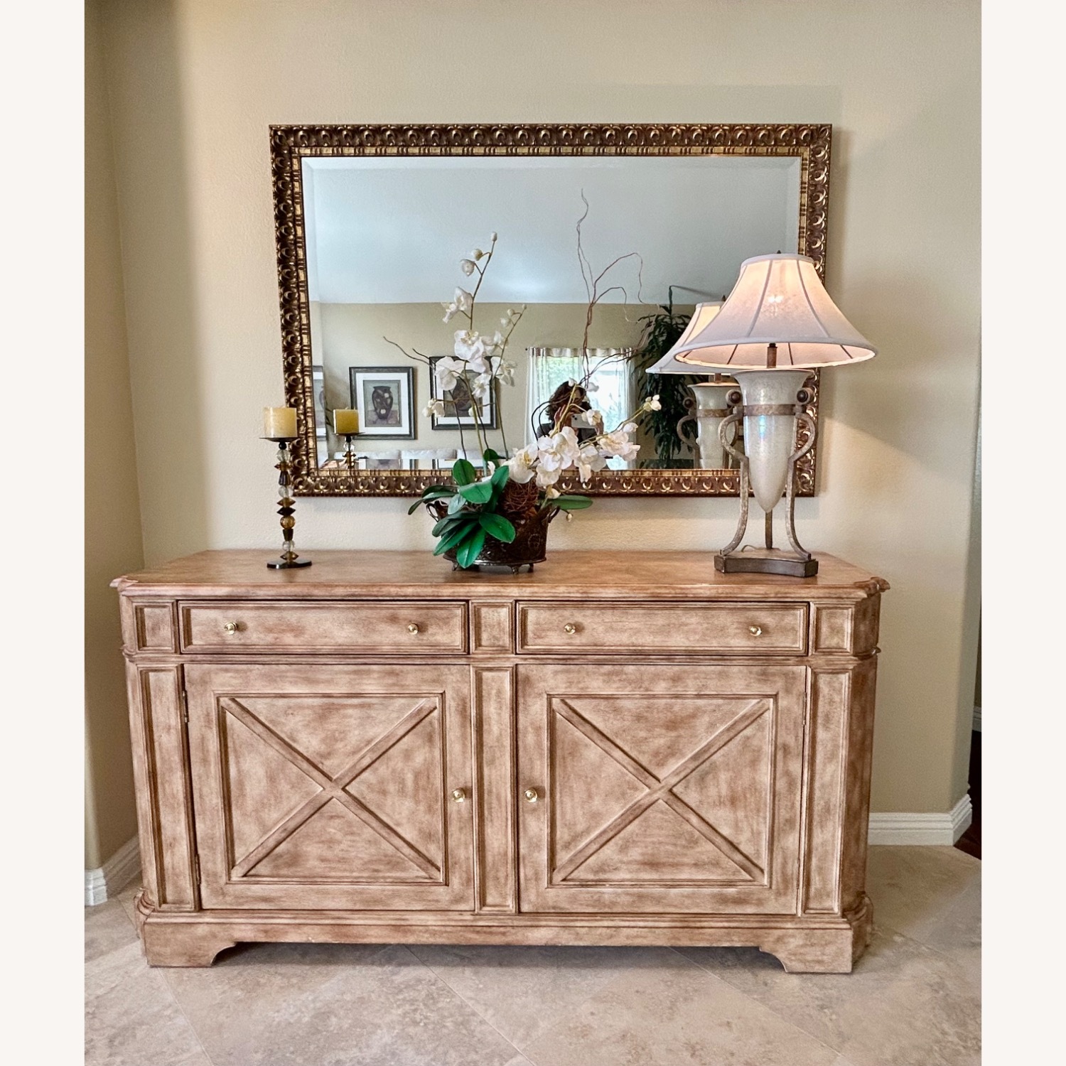 Beveled Wall Mirror with Carved Wood Frame - image-2