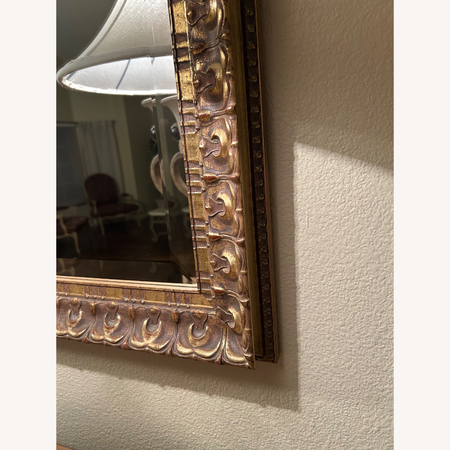 Beveled Wall Mirror with Carved Wood Frame - image-3