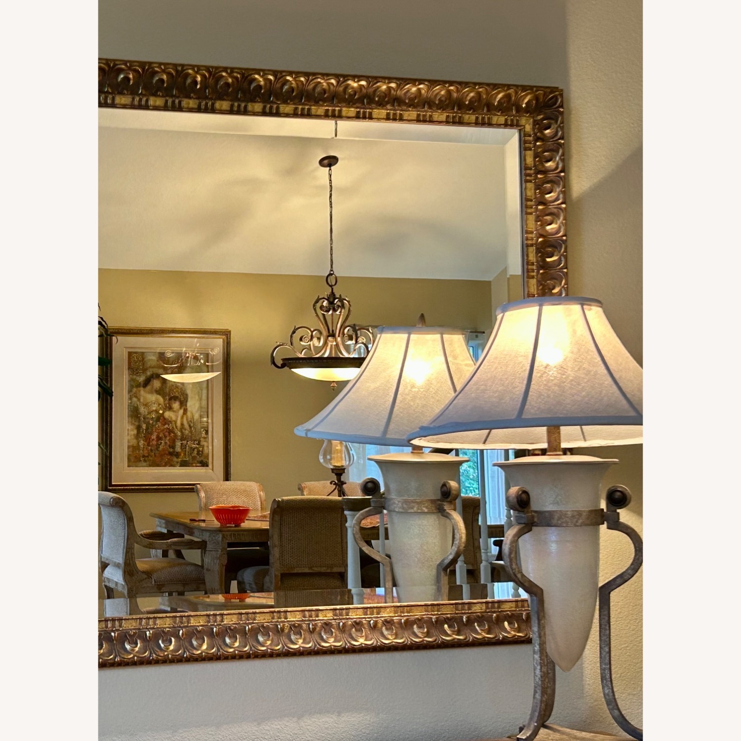 Beveled Wall Mirror with Carved Wood Frame - image-5