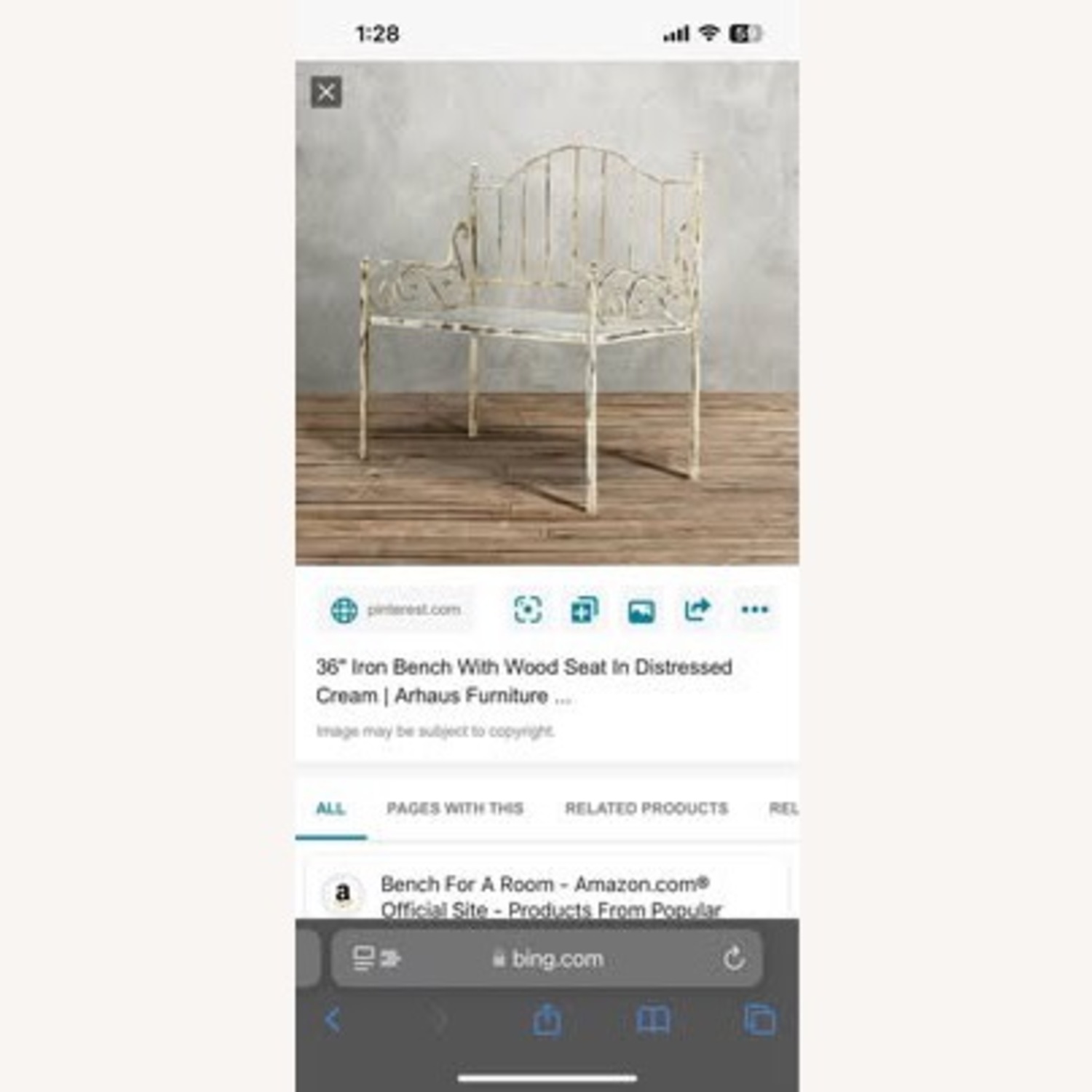 Arhaus White Wrought Iron Bench - image-3