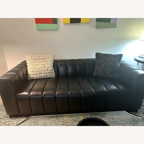 Used CB2 Forte Channeled Leather Sofa for sale on AptDeco
